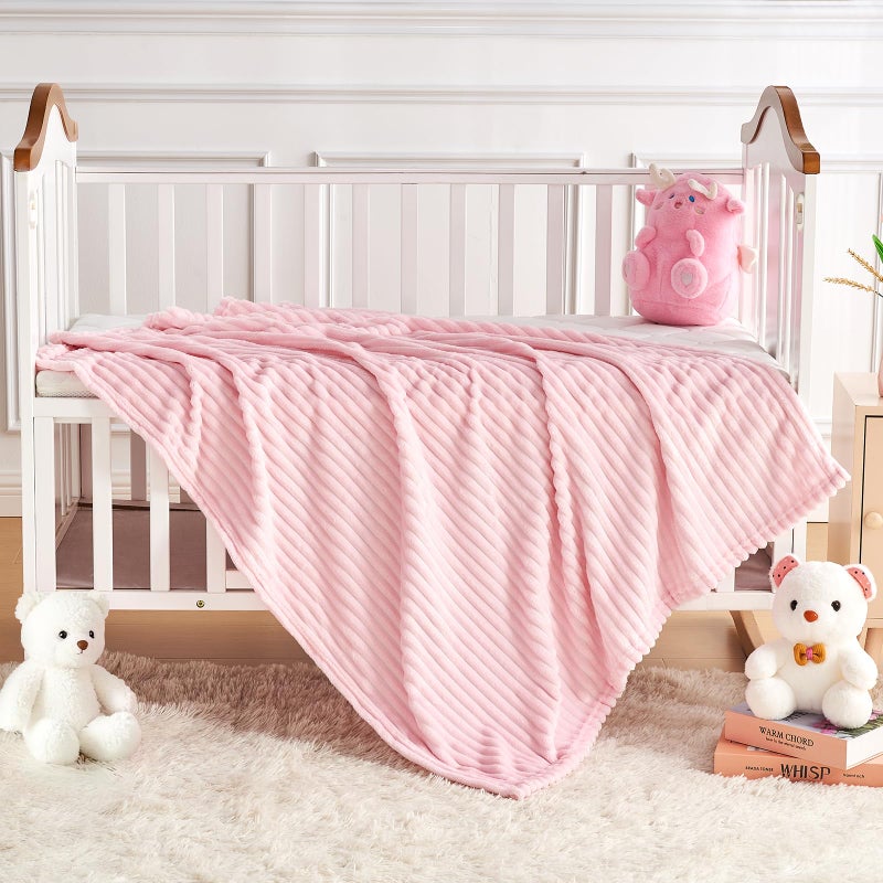 Eonkasp Soft Fleece Baby Blanket Ultra Cozy Pink Baby Blankets for Girls Warm and Lightweight Infant Toddler Newborn Receiving Gift with Reversible Stripes for Crib Stroller, 30x40 Inch, Light Pink - Image 5