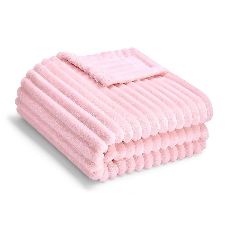 Eonkasp Soft Fleece Baby Blanket Ultra Cozy Pink Baby Blankets for Girls Warm and Lightweight Infant Toddler Newborn Receiving Gift with Reversible Stripes for Crib Stroller, 30x40 Inch, Light Pink - Image 1