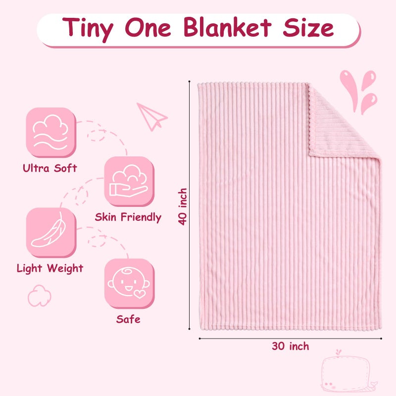 Eonkasp Soft Fleece Baby Blanket Ultra Cozy Pink Baby Blankets for Girls Warm and Lightweight Infant Toddler Newborn Receiving Gift with Reversible Stripes for Crib Stroller, 30x40 Inch, Light Pink - Image 4