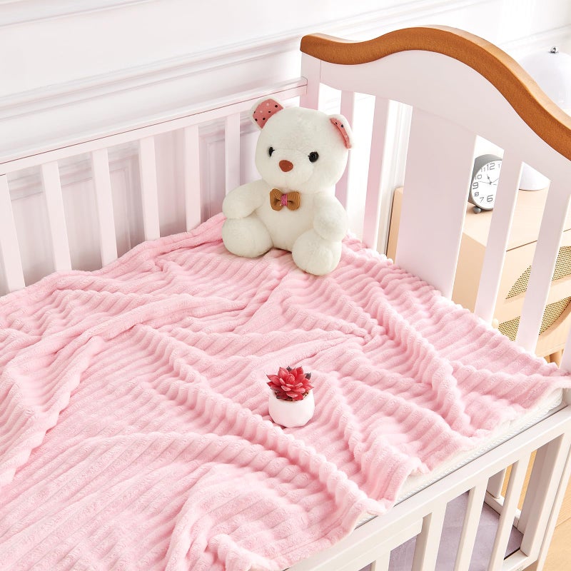 Eonkasp Soft Fleece Baby Blanket Ultra Cozy Pink Baby Blankets for Girls Warm and Lightweight Infant Toddler Newborn Receiving Gift with Reversible Stripes for Crib Stroller, 30x40 Inch, Light Pink - Image 2