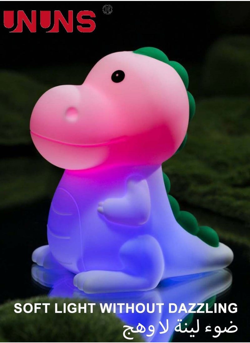 UNUNS - Night Light for Kids,LED Bicolor Silicone Dinosaur Night Light,8 Color USB Rechargeable Table Lamp,Room Decor,Portable Baby Night Light - Image 1
