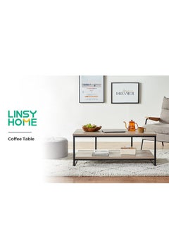 LINSY HOME LINSY HOME - Coffee Table , 2 layers of shelves For Living Room , Sturdy Steel Frame, Light Grey Color, 100L*55W* 45H cm  - Image 5
