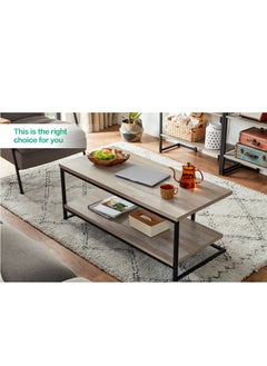 LINSY HOME LINSY HOME - Coffee Table , 2 layers of shelves For Living Room , Sturdy Steel Frame, Light Grey Color, 100L*55W* 45H cm  - Image 3