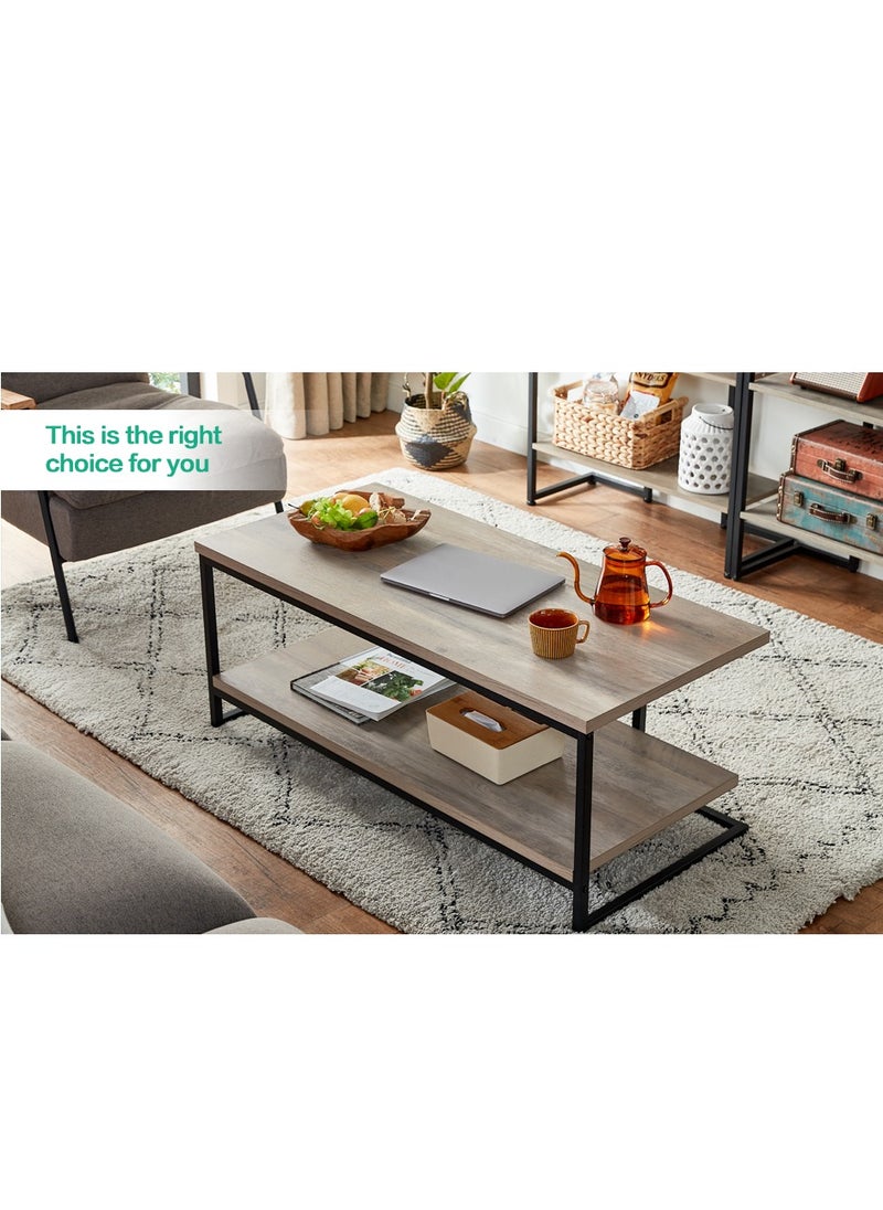 LINSY HOME LINSY HOME - Coffee Table , 2 layers of shelves For Living Room , Sturdy Steel Frame, Light Grey Color, 100L*55W* 45H cm  - Image 3