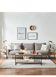 LINSY HOME LINSY HOME - Coffee Table , 2 layers of shelves For Living Room , Sturdy Steel Frame, Light Grey Color, 100L*55W* 45H cm  - Image 2