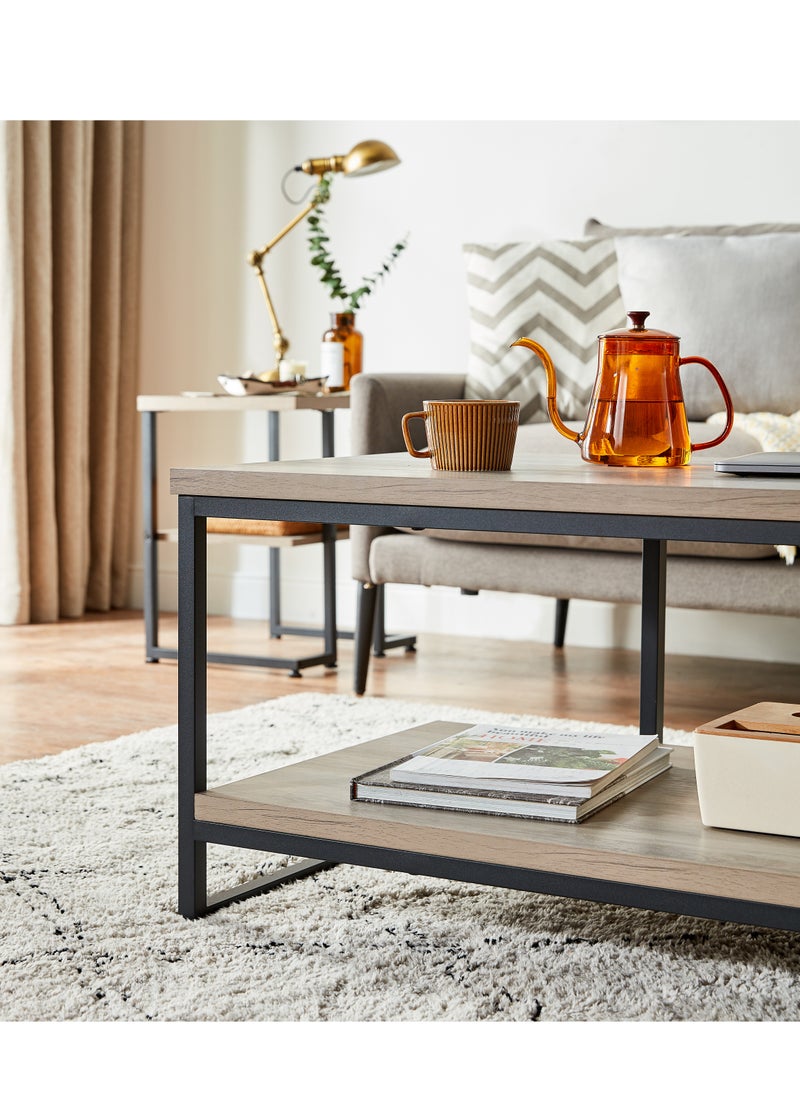 LINSY HOME LINSY HOME - Coffee Table , 2 layers of shelves For Living Room , Sturdy Steel Frame, Light Grey Color, 100L*55W* 45H cm  - Image 4