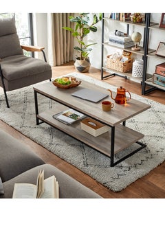LINSY HOME LINSY HOME - Coffee Table , 2 layers of shelves For Living Room , Sturdy Steel Frame, Light Grey Color, 100L*55W* 45H cm  - Image 1