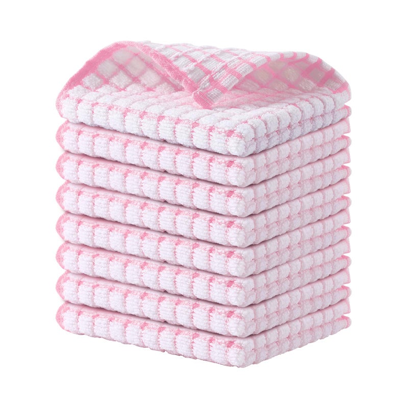 Kitinjoy Cotton 8 Pack Terry Kitchen Dish Cloths  12 X 12 Inches Super Soft And Absorbent Dish Rags  Quick Drying Dish Towels For Washing Dishes  Pink - Image 1