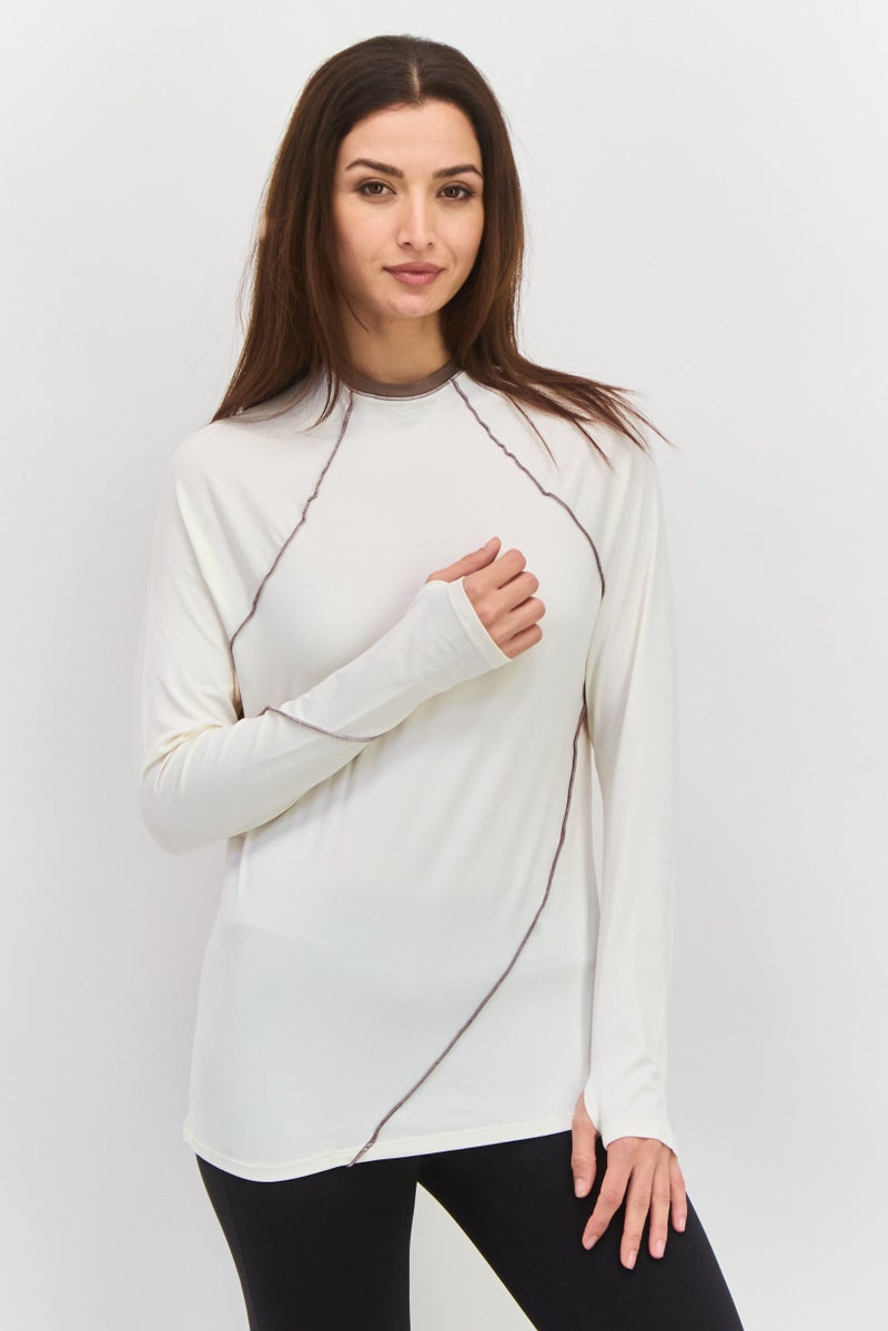 Tahari Sports Women Sportswear Fit Long Sleeves Training Top, Off White - Image 1