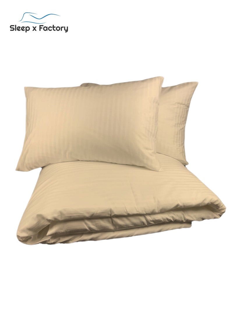 Sleep x Factory 7-Piece Hotel-Style Beige Comforter Set – 160×200 cm – Double Size – Soft Microfiber – Stripe Design - Image 4