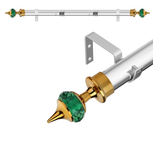 GRIVAN Stainless Steel 1 Inch Curtain Rod, Green Diamond Finials and Brackets, 54 Inch - Image 1