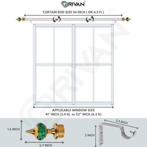 GRIVAN Stainless Steel 1 Inch Curtain Rod, Green Diamond Finials and Brackets, 54 Inch - Image 2