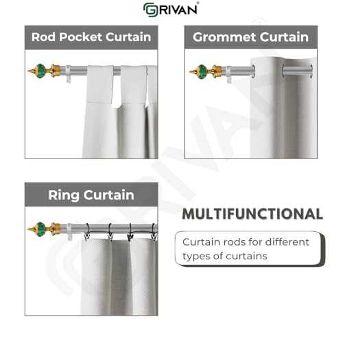 GRIVAN Stainless Steel 1 Inch Curtain Rod, Green Diamond Finials and Brackets, 54 Inch - Image 4