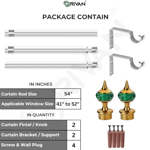 GRIVAN Stainless Steel 1 Inch Curtain Rod, Green Diamond Finials and Brackets, 54 Inch - Image 5