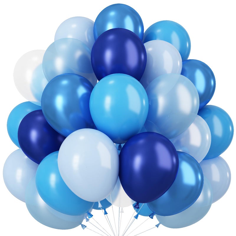 Paeyeq Blue Balloons for Ocean Shark Birthday Party Decorations Under the Sea Balloon Whale 60PCS 12INCH Metallic Pearl Navy Blue Pastel Blue Balloons for Arch Blue Transparent Latex Helium - Image 3