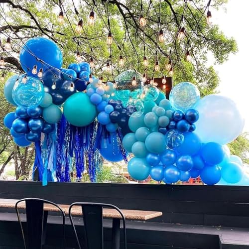 Paeyeq Blue Balloons for Ocean Shark Birthday Party Decorations Under the Sea Balloon Whale 60PCS 12INCH Metallic Pearl Navy Blue Pastel Blue Balloons for Arch Blue Transparent Latex Helium - Image 5