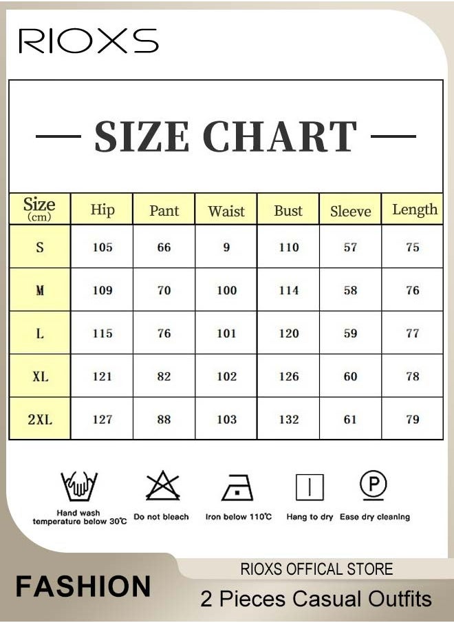 RIOXS - Women's 2 Pieces Linen Outfit with Chic Design, Daily Casual Set, Loose Cardigan Long Sleeves Tops and Elastic Waist Straight Pants, Made of Linen/Cotton Blended Fabric, Perfect for Travel, Daily Wear, Party or Dating - Image 1