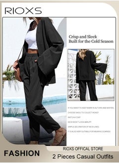 RIOXS Women's 2 Pieces Linen Outfit with Chic Design, Daily Casual Set, Loose Cardigan Long Sleeves Tops and Elastic Waist Straight Pants, Made of Linen/Cotton Blended Fabric, Perfect for Travel, Daily Wear, Party or Dating  - Image 4