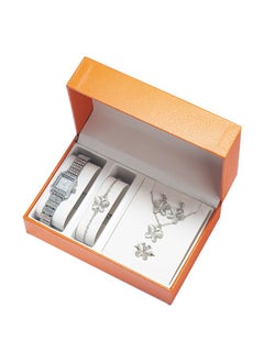 Silver Butterfly Pendant Necklace, Ring, Temperament Bracelet, Women's Watch, Jewelry Five Piece Set
