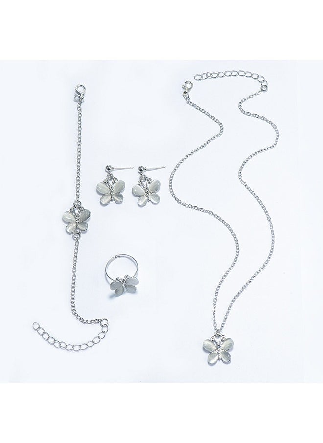 Tanwer - Silver Butterfly Pendant Necklace, Ring, Temperament Bracelet, Women's Watch, Jewelry Five Piece Set - Image 1