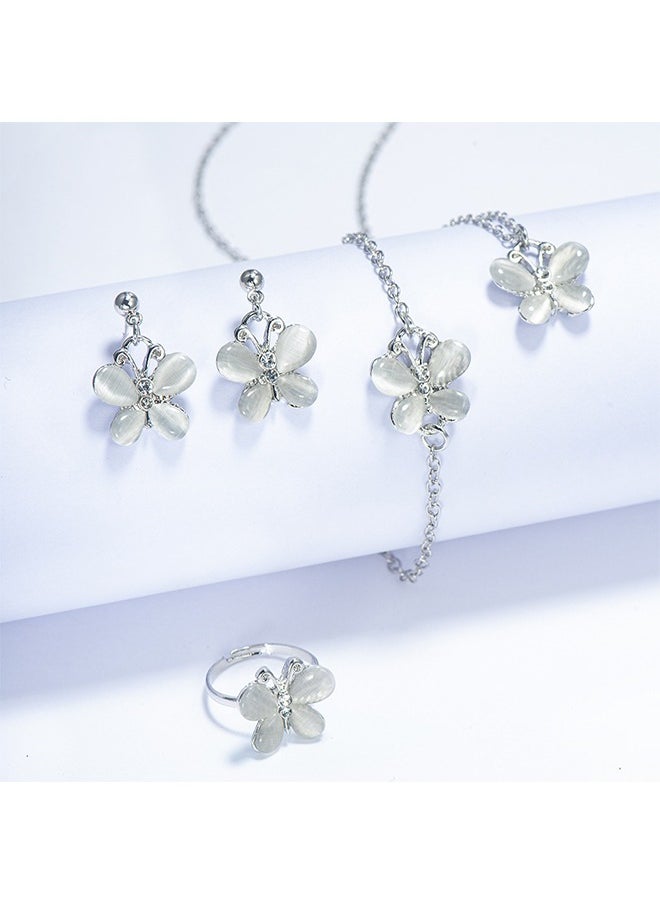 Tanwer - Silver Butterfly Pendant Necklace, Ring, Temperament Bracelet, Women's Watch, Jewelry Five Piece Set - Image 1
