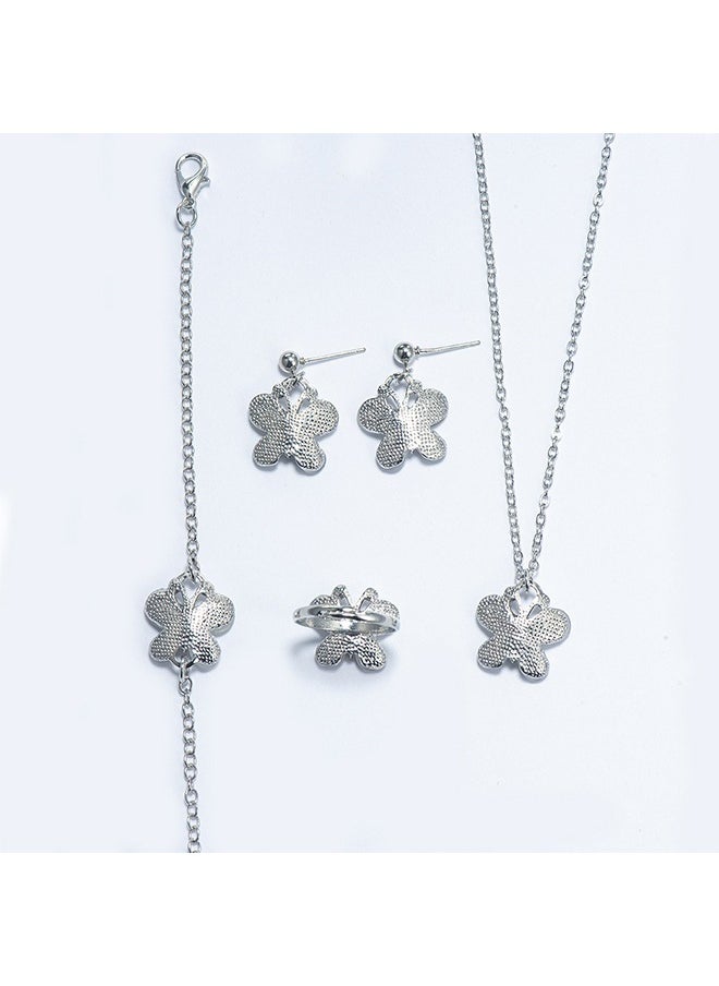 Tanwer - Silver Butterfly Pendant Necklace, Ring, Temperament Bracelet, Women's Watch, Jewelry Five Piece Set - Image 1