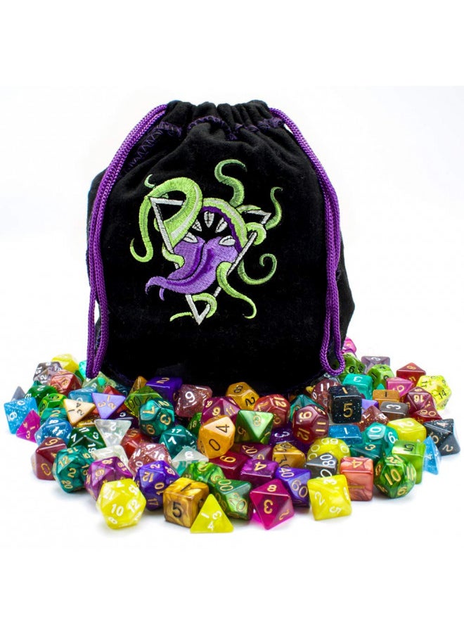 Wiz Dice Wiz Dice DND Dice Set - 140 Pieces Total (20 Sets of 7 Dice in Unique Colors) & Storage D&D Dice Bag-Polyhedral Role Playing Dice - Perfect DND Accessories for TTRPG Dice Games - Bag of Devouring 