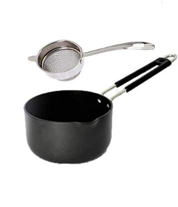 Stephy Hard Anodised Sauce Pan/Milk Pan(15.5 cm) 1.25 LTR. with Aluminium Lid and Stainless Steel Strainer_Pack of 1 - Image 4