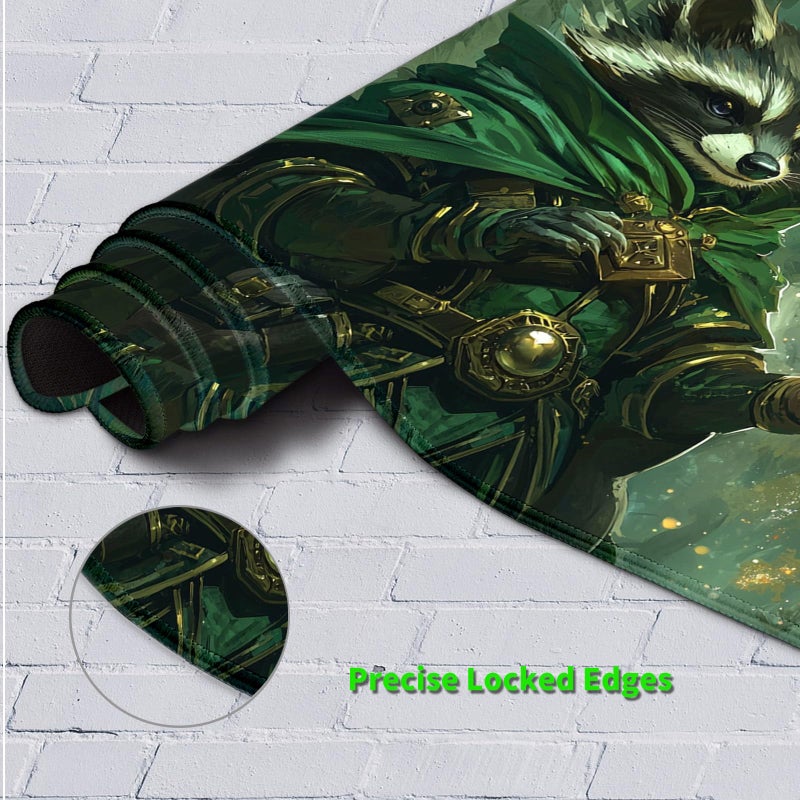 JANENFNA MTG Playmat 24" x 14" with Storage Bag, Premium Stitched Non-Slip Rubber Magic Tabletop Game Mat, Forest Sorcerer Raccoon, 2mm Thick, Machine Washable - Image 3