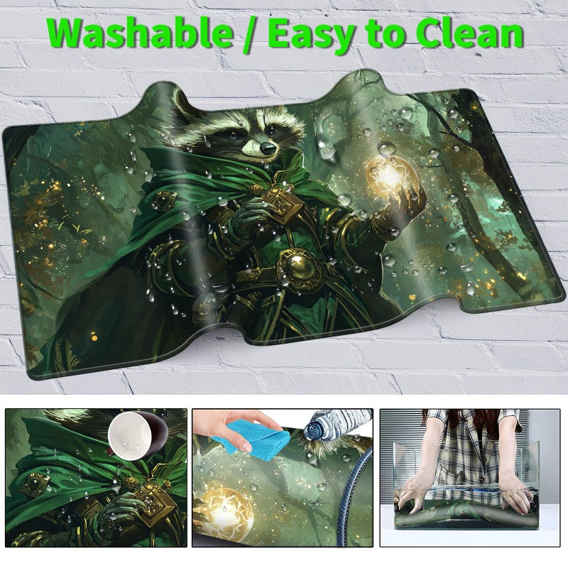 JANENFNA MTG Playmat 24" x 14" with Storage Bag, Premium Stitched Non-Slip Rubber Magic Tabletop Game Mat, Forest Sorcerer Raccoon, 2mm Thick, Machine Washable - Image 5