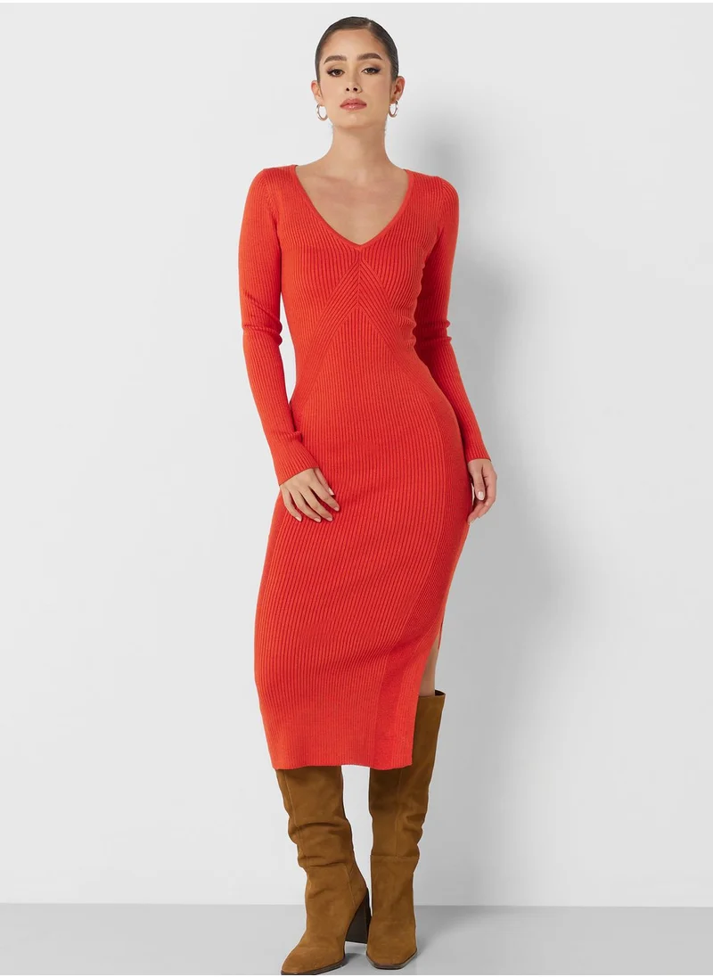 French Connection V-Neck Knitted Dress
