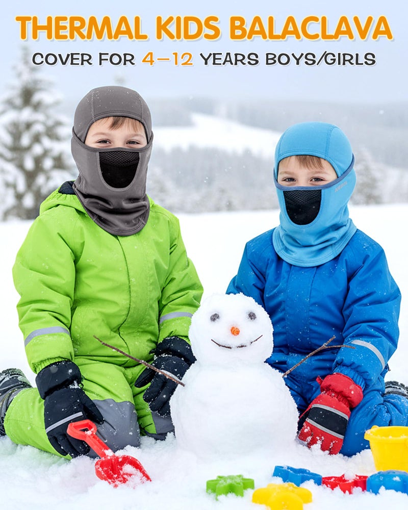 AOPREL Kids Balaclava Ski Mask with Breathable Holes, Windproof Fleece Full Face Mask for Cold Weather Boys Girls Grey - Image 5