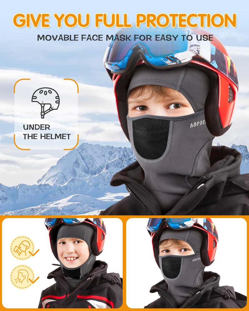 AOPREL Kids Balaclava Ski Mask with Breathable Holes, Windproof Fleece Full Face Mask for Cold Weather Boys Girls Grey - Image 4