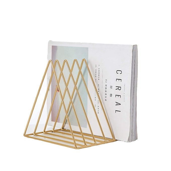 TRIANGLE FILE HOLDER5 SLOT METAL VINYL RECORD STAND HOLDER MAGAZINE NEWSPAPER HOLDER PHOTOGRAPHY PROPS FOR OFFICE HOME 1 PC GOLD