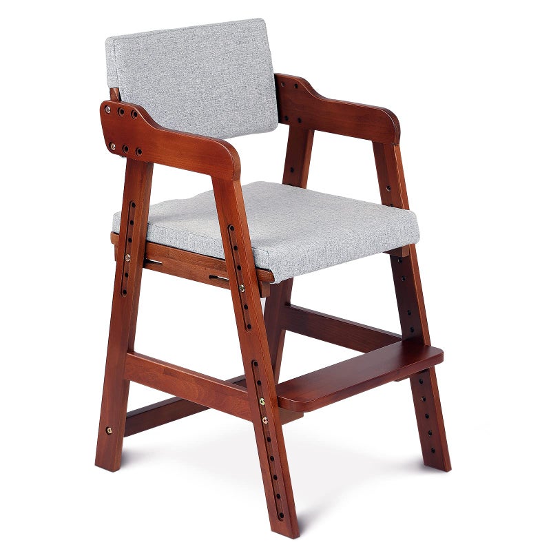 Ezebaby Wooden High Chair for Toddlers to Teens Adjustable Kids Learning Chair with Steps, Child Seats with Removable Cushions (Nut-Brown) - Image 1