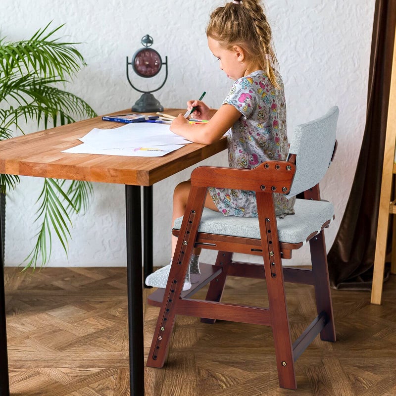 Ezebaby Wooden High Chair for Toddlers to Teens Adjustable Kids Learning Chair with Steps, Child Seats with Removable Cushions (Nut-Brown) - Image 2