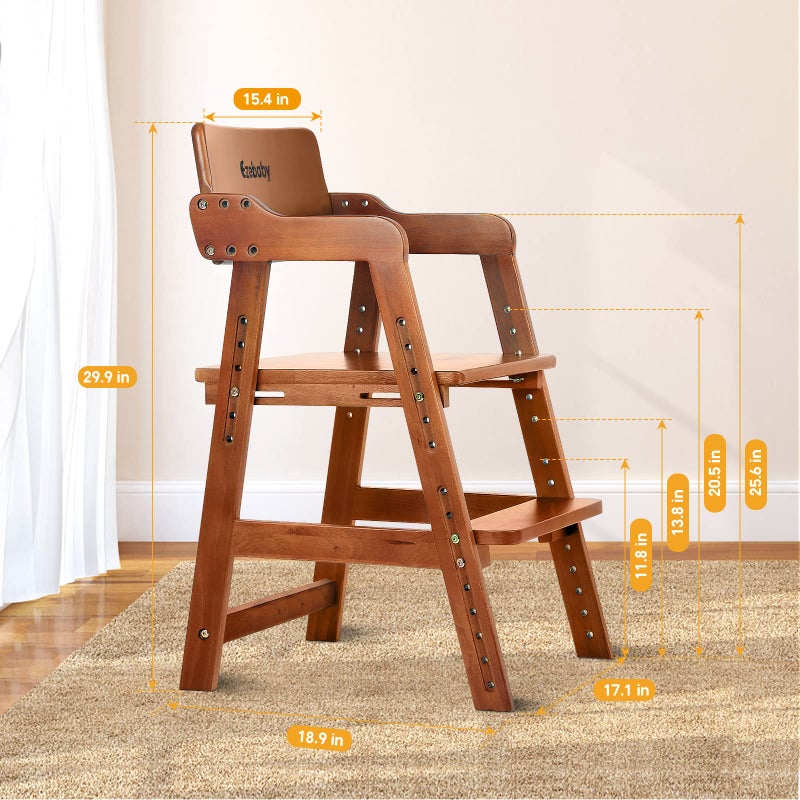 Ezebaby Wooden High Chair for Toddlers to Teens Adjustable Kids Learning Chair with Steps, Child Seats with Removable Cushions (Nut-Brown) - Image 5
