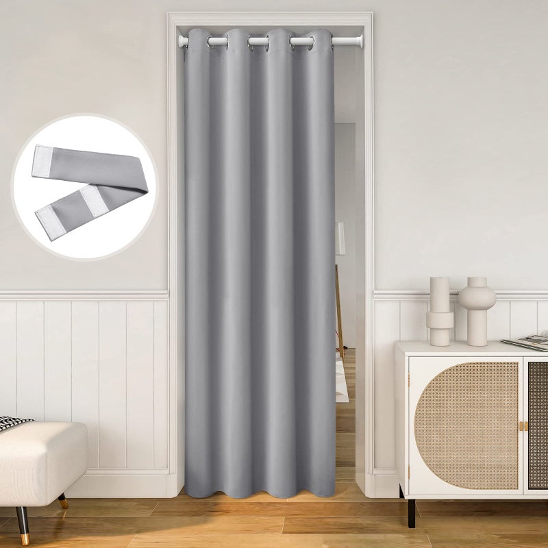 HOMEIDEAS Doorway Curtains Privacy Grommet Closet Curtain for Bedroom Blackout Temporary Door Accordion Door Coverings Tie Back Insulated Drape Light Grey W39 x L78 Inch 1 Panel
