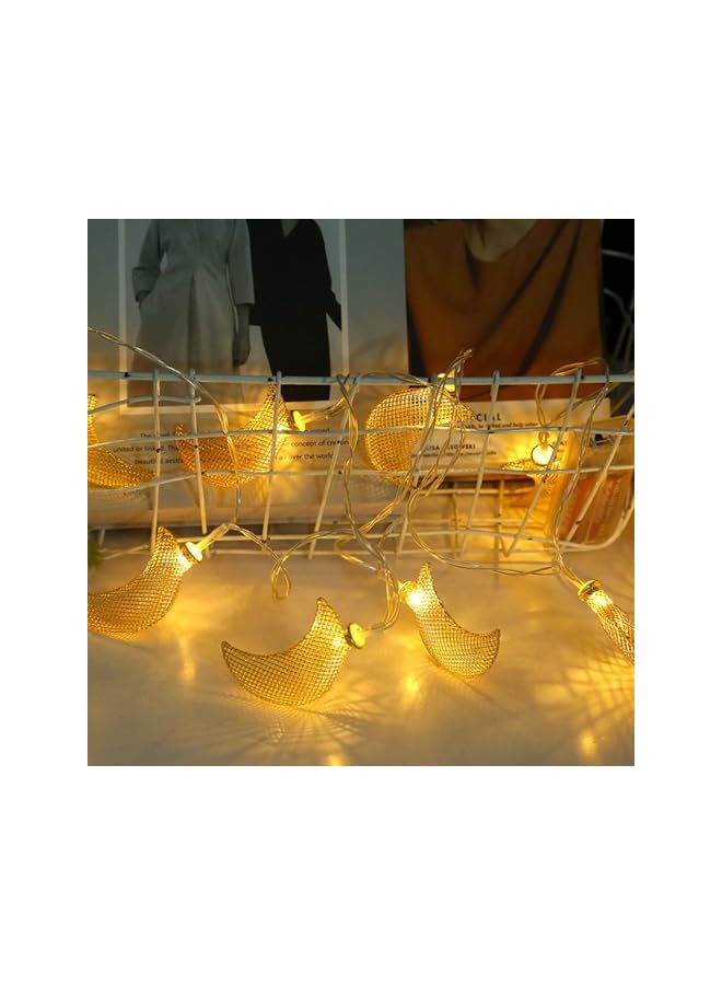The Bros Ramadan Decorations Gold Moon Lights - 3M, 10 LEDs, Battery Operated, Indoor/Outdoor, Festive Islamic String Lights for Ramadan, Eid, Festivals - Image 2