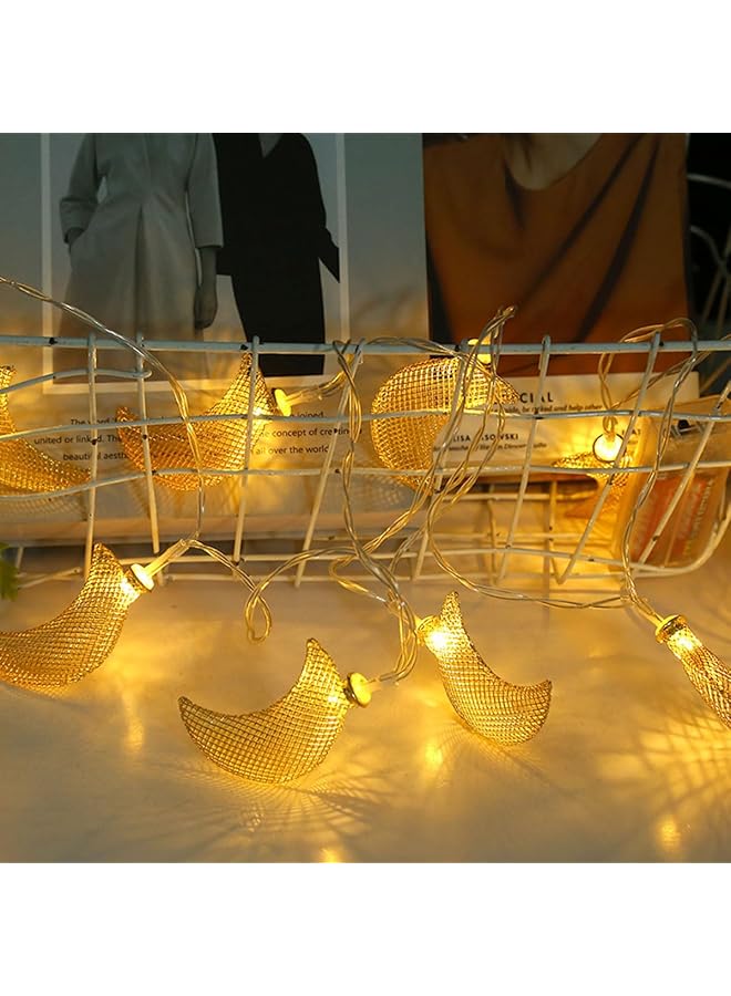 The Bros Ramadan Decorations Gold Moon Lights - 3M, 10 LEDs, Battery Operated, Indoor/Outdoor, Festive Islamic String Lights for Ramadan, Eid, Festivals - Image 1