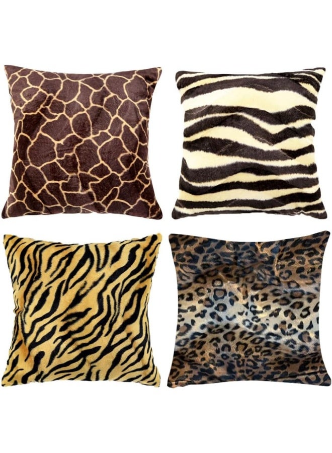 WOMHOPE 4 Pack  18 x 18 Short Faux Fur Cushion Decorative Pillow Covers Animal Theme Print Style Square Throw Pillowcase Cushion Covers for SofaBedChairAuto Seat FSet of 4 - Image 4