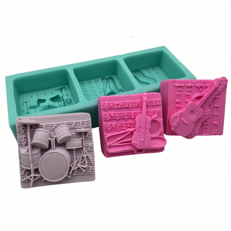 3 Cavities Musical Silicone Molds for Soap Candle Wax Guitar Violin Drum Design Soap Mold Mould Decorated Resin Gypsum Crafts Moulds