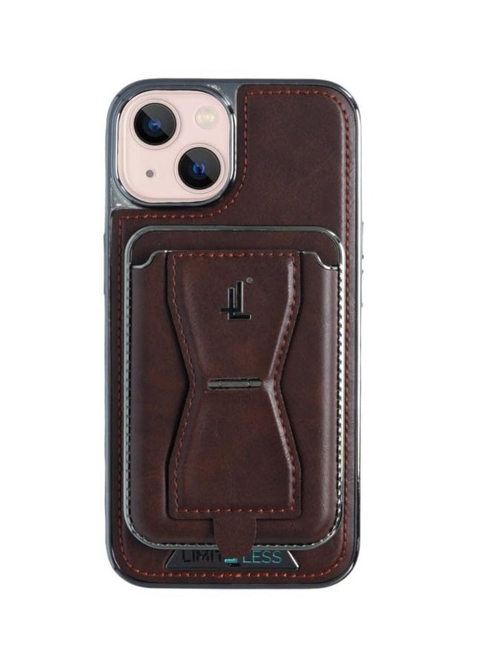 LIMITLESS Leather Case for iPhone 13 with Detachable Card Holder and Stand, Back Protector Slim Fit, Soft Grip Leather Cover, Logo Cutouts, Anti-Scratch Full Phone Back Case with Shockproof, Dark Brown  - Image 1