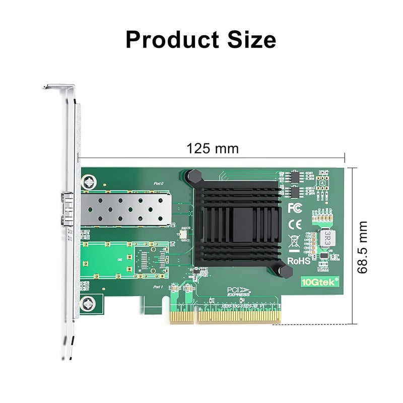10جتيك بطاقة شبكة 10Gb PCI-E NIC، منفذ SFP+ واحد، مع وحدة تحكم Intel 82599EN، محول إيثرنت يدعم Windows Server/Linux/VMware، مقارنة بـ Intel X520-DA1(E10G42BTDA) - Image 3