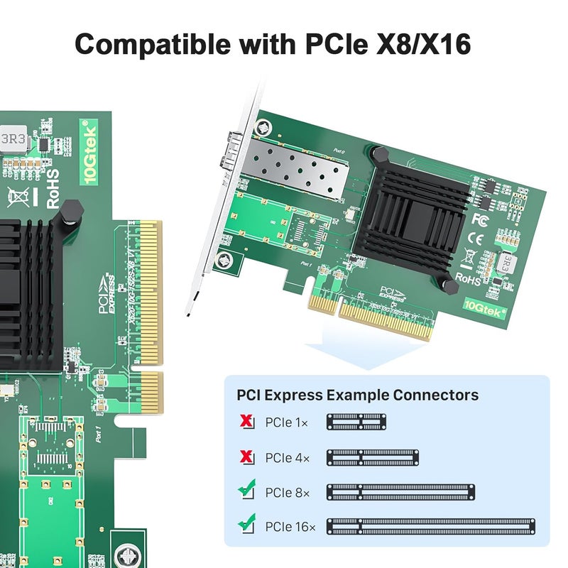 10جتيك بطاقة شبكة 10Gb PCI-E NIC، منفذ SFP+ واحد، مع وحدة تحكم Intel 82599EN، محول إيثرنت يدعم Windows Server/Linux/VMware، مقارنة بـ Intel X520-DA1(E10G42BTDA) - Image 4