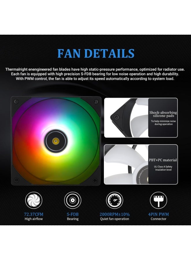 Thermalright Frozen Notte 360 Black ARGB V2 Water Cooling CPU Cooler, 360 Black CPU Cooler Specifications, 3×120mm PWM Fans, S-FDB V2 Bearings, Suitable for AMD/AM4, Intel LGA 1700/1150/1200/2011/2066 - Image 3