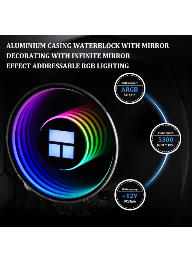 Thermalright Frozen Notte 360 Black ARGB V2 Water Cooling CPU Cooler, 360 Black CPU Cooler Specifications, 3×120mm PWM Fans, S-FDB V2 Bearings, Suitable for AMD/AM4, Intel LGA 1700/1150/1200/2011/2066 - Image 5
