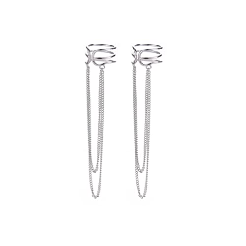 SLUYNZ 925 Sterling Silver No Piercing Cuff Earrings Chain for Women Wrap Earrings Tassel Clip On Ear (A-Silver) - Image 1