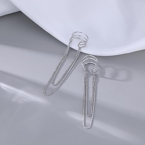 SLUYNZ 925 Sterling Silver No Piercing Cuff Earrings Chain for Women Wrap Earrings Tassel Clip On Ear (A-Silver) - Image 5