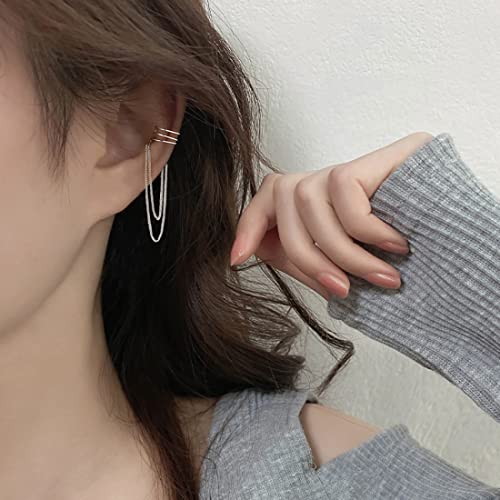 SLUYNZ 925 Sterling Silver No Piercing Cuff Earrings Chain for Women Wrap Earrings Tassel Clip On Ear (A-Silver) - Image 3